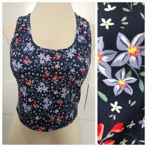 Evolution And Creation Navy Floral Racerback Crop Tank Top Sports Bra Size XL